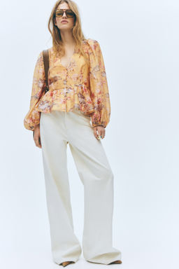 Blusa en mezcla de lino con peplum - H&m фото 3