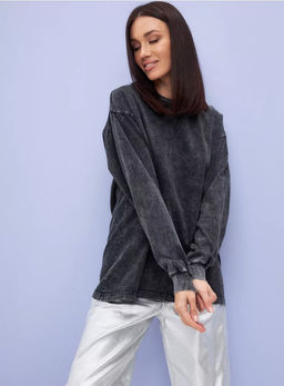 K11782 Лонгслив OVER SIZE (плотный хлопок) ЧЕРНЫЙ