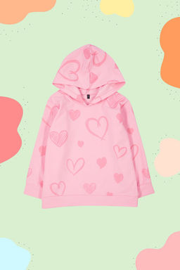 Pembe K?z Cocuk Mevsimlik-Ince Kalp Desenli Pamuklu Kapusonlu Orme Sweatshirt TKDAW25SW00002 - Trendyolmilla фото 2
