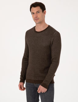 Kahverengi Slim Fit Pamuk Kar___ml_ Bisiklet Yaka Triko Kazak - Cacharel фото 3