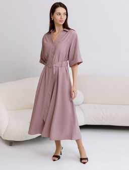 Платье-рубашка А-силуэта с поясом и карманами из плотного лиоцелла