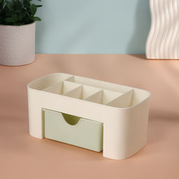 Органайзер для хранения косметики, 6 секций, с ящиком, 21×10.5×9 см, бежевый, зелёный