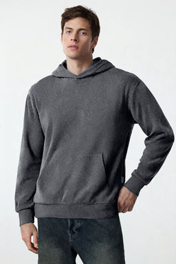 TRENDYOL MAN Indigo Oversize/Genis Kesim Ici Polarl? Kapusonlu Sweatshirt TMNAW25SW00115