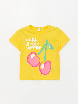 Bisiklet Yaka Bask?l? K?sa Kollu K?z Bebek Ti??rt