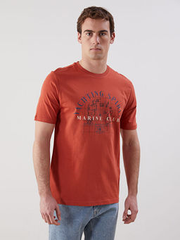 Bisiklet Yaka K?sa Kollu Bask?l? Penye Erkek Ti??rt