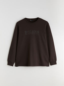 B?y?k Beden Bisiklet Yaka Bask?l? Erkek Sweatshirt