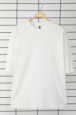 Ekru Loose/Dusuk Omuz %100 Pamuklu Basic T-Shirt TMNSS25TS00162