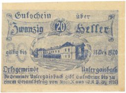Банкнота 20 геллеров 1920 года Австрия  община Унтергайсбах (Нотгельд)