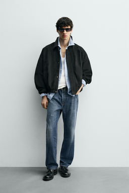 CAZADORA RELAXED FIT EFECTO ANTE / Negro