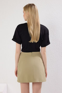 TRENDYOLMILLA Ac?k Haki Pile Detayl? Kruvaze Kapama Mini Boy Dokuma Etek TWOSS25ET00117 фото 4