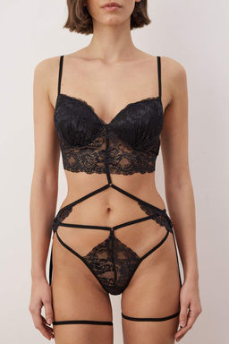 Siyah Dantel Bacak Bantl? Kaps?z Ic Camas?r? Tak?m? THMAW26CC00023 - Trendyolmilla фото 3