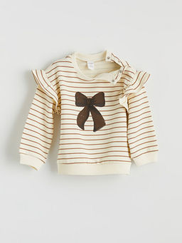 Bisiklet Yaka Bask?l? K?z Bebek Sweatshirt