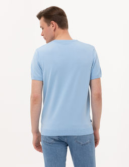 A__k Mavi Slim Fit Bisiklet Yaka Triko Ti__rt