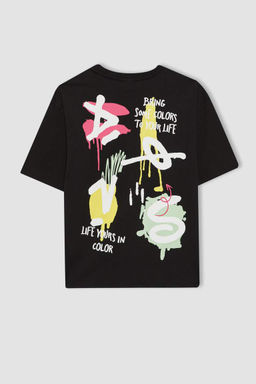 Футболка оверсайз с круглым вырезом на спине и короткими рукавами с принтом для мальчиков - Defacto фото 6