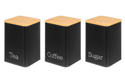 Набор 3 банок для сыпучих продуктов 1,1 л 9,5*9,5*14,5 см Чай, кофе, сахар черный с бамбук.крыш - Elan gallery фото 4