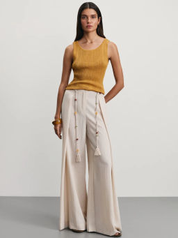 Брюки из вискозы на поясе с бусинами / Zarina