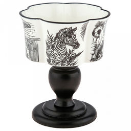 "Палермо" Креманка фарфоровая "Зебра" 10,6х10,6х13см, 230мл, фигурная, на деревянной ножке, с деколью, отводка, в коробке (Китай)