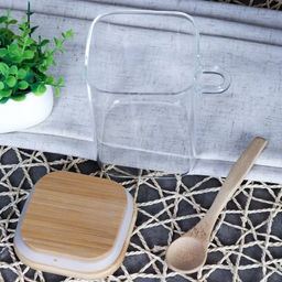 Банка квадратная бамбуковая крышка с ложкой d-80/100 450 мл / LCKW2914 /уп 100/ - Галеонтрейд фото 3