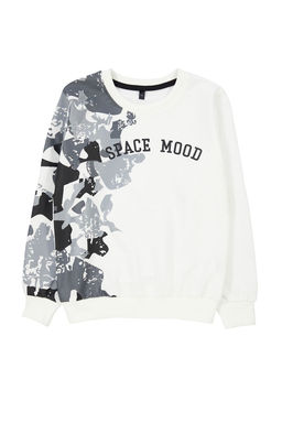 Ekru*001 Erkek Cocuk Mevsimlik-Ince Slogan Desenli Orme Sweatshirt TKDAW25SW00007
