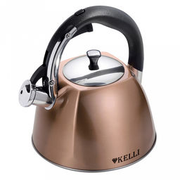 Чайник из нержавеющей стали "Kelli" 3л, со свистком, капсульное дно, пластиковая ручка (Китай)