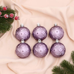 Ёлочные игрушки Пальметта, шары новогодние, d=6 см, набор 6 шт., сиреневый