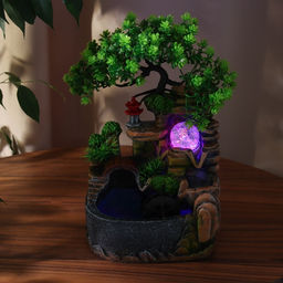 Фонтан настольный «Каменные ступеньки под деревом», 27×16 см, с подсветкой