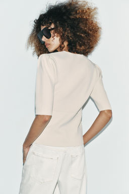 CHAQUETA PUNTO MANGA CORTA / Crudo - Zara фото 5