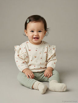 ?i?ekli Yumu?ak Dokulu K?z Bebek Sweatshirt ve E?ofman Alt