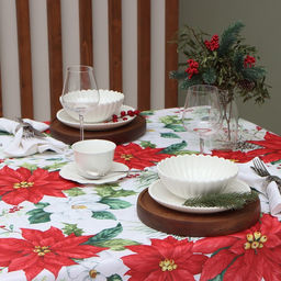 Скатерть Доляна Рождественские цветы 145*180 см, 100% п/э  фото 3