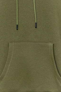 Haki Kal?n Ici Polarl? Oversize/Genis Kal?p Kapusonlu Basic Orme Sweatshirt TWOAW24SW00103