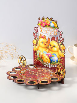 Подставка для кулича и 9 яиц «Цыплята», красная, 26.5×22×25 см, под кулич: 15.5 см