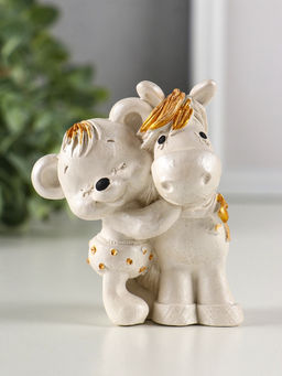 Фигурка гипс Мишка с лошадкой, 9?7?6 см, перламутр
