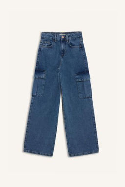 K?z Cocuk Wide Leg Kargo Genis Bol Paca Pamuklu Jean Pantolon