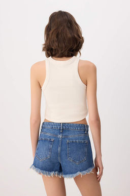 Mavi Y?rt?k Detayl? Ekstra Mini Denim Sort TWOSS26SR00218