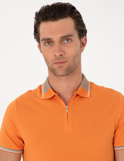 Turuncu Slim Fit %100 Pamuk Fermuarl_ Polo Yaka T-shirt - Cacharel фото 2