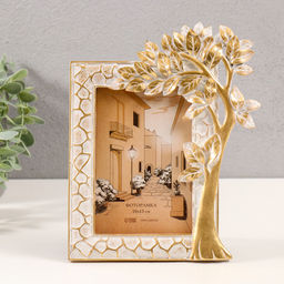 Фоторамка полистоун 10х15 см "Дерево" белая с золотой патиной 18х2х23 см