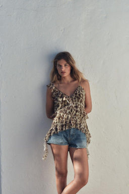 PRINTED TULLE TOP WITH RUFFLES - Zara фото 3