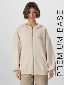 Толстовка женская бежевая на молнии с надписью Whatever
