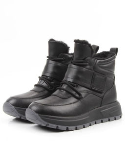 04-WB012-1M BLACK Кроссовки зимние женские (натуральная кожа, 100% шерсть)