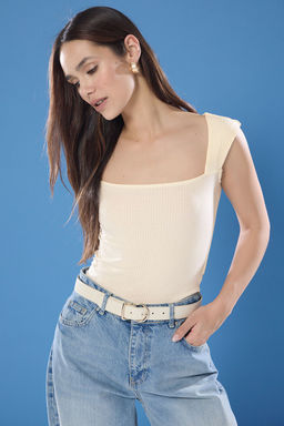 Trendyolmilla Antrasit Kare Yaka Fitted/Vucuda Oturan Orme Bluz TWOSS25BZ00370  фото 2