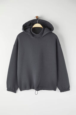 Antrasit Oversize/Genis Kal?p Kal?n Ici Polarl? Orme Sweatshirt TWOAW26SW00115 - Trendyolmilla фото 5