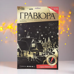 Гравюра Зимний пейзаж с металлическим эффектом золото, А4 - Школа талантов фото 2