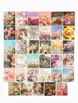 Открытки-мини в коробке со скрепками «Цветы», набор 35 штук, 8×10 см