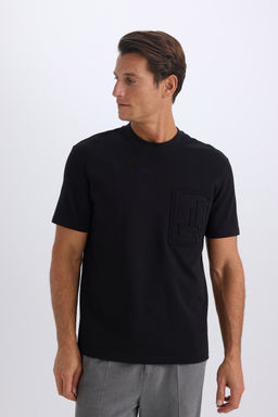 Regular Fit Bisiklet Yaka K_sa Kollu A__r Kuma_ Siyah Ti__rt