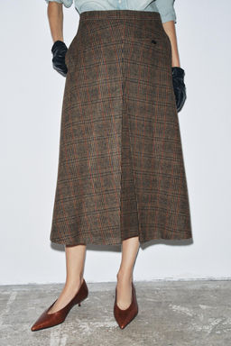 ZW COLLECTION CHECK SKIRT WITH WOOL AND PLEATS - Zara фото 6