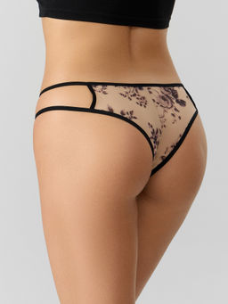 Цена за 2 штуки! Трусы бразилиана женские бежевые с цветочным принтом