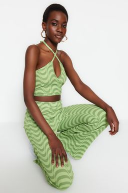 Yesil Burumcuk Wide Leg/Rahat Kesim Yuksek Bel Orme Pantolon TWOSS23PL00085 - Trendyolmilla фото 2