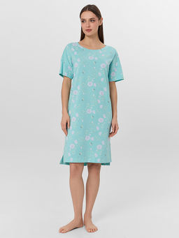 Сорочка ночная женская зеленая с цветочным принтом