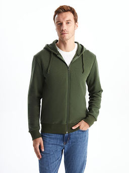 Kap??onlu Uzun Kollu Erkek Kal?n Fermuarl? Sweatshirt