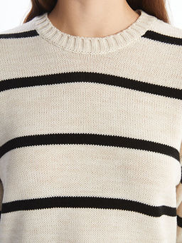 Bisiklet Yaka ?izgili Uzun Kollu Kad?n Triko Kazak